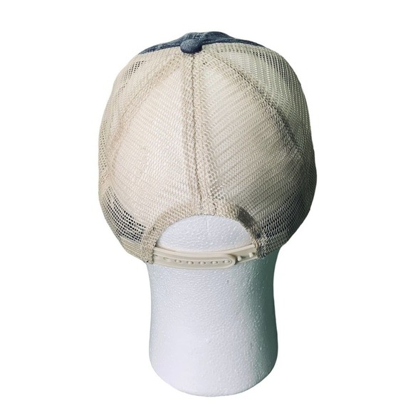 Acid Washed Mesh Twill Cap Adjustable Snapback Hat Baseball Blue Beige - Picture 3 of 6